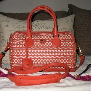 Tory Burch Robinson Coral Woven Leather Satchel